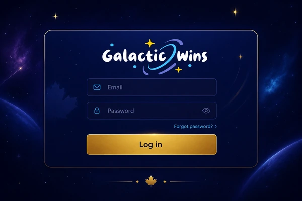 Galactic Wins Canada login form screen with email and password fields